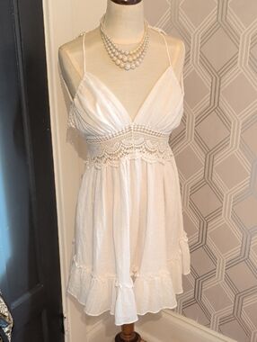 Windsor White Crochet-Trim Mini Dress
